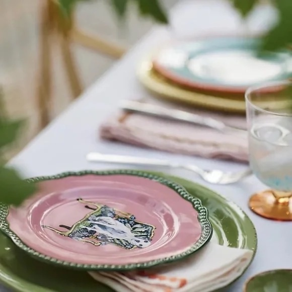 New Anthropologie Raphael Balme Hand Painted Dessert Plate Pink - Picture 2 of 2